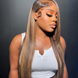 Tedhair 22/24/26/28 Inches 13x4 Chocolate Drop Highlight Straight Lace Front Wig-180% Density