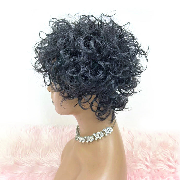 10 inch Natural Wear-and-Go Bouncy Curly Fringe Wig with Bangs Glueless BOB Wig