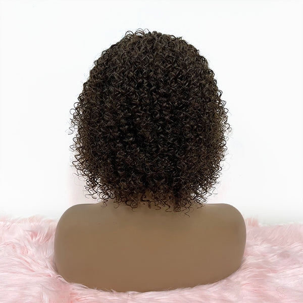 10 inch Natural Chestnut Brown Curly Shag Glueless BOB Wig