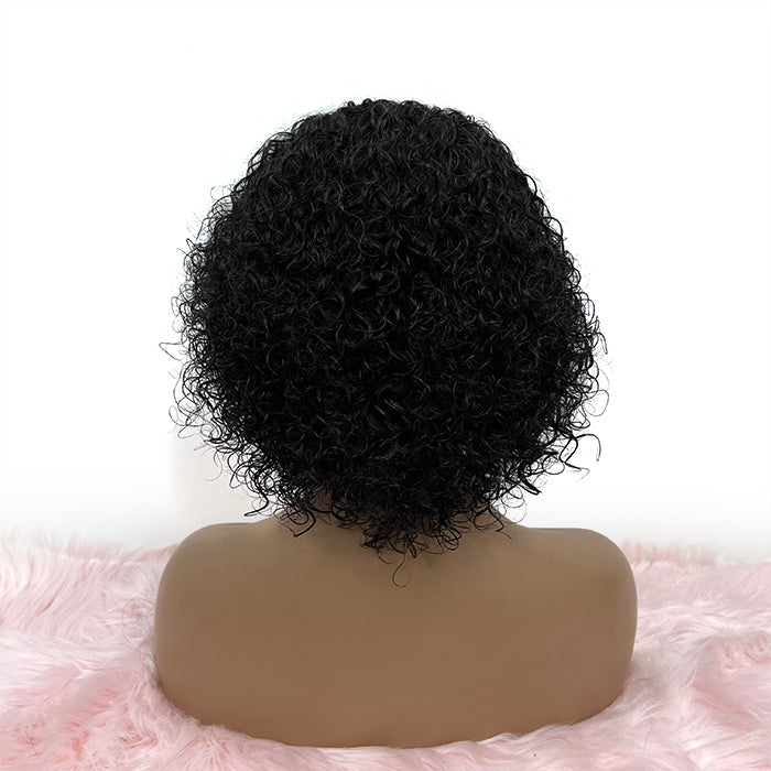 10 inch Human Hair Natural Curly Fringe Glueless BOB Wig
