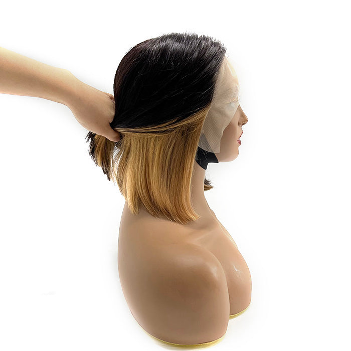 Tedhair 10 inches T-Part Honey Blonde Peekaboo Color Glueless BOB Wig 150% Density-100% Human Hair