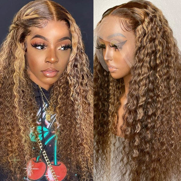 Highlight Honey Blonde Curly 13x4 Lace Front Wigs