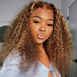 Highlight Honey Blonde Curly 13x4 Lace Front Wigs