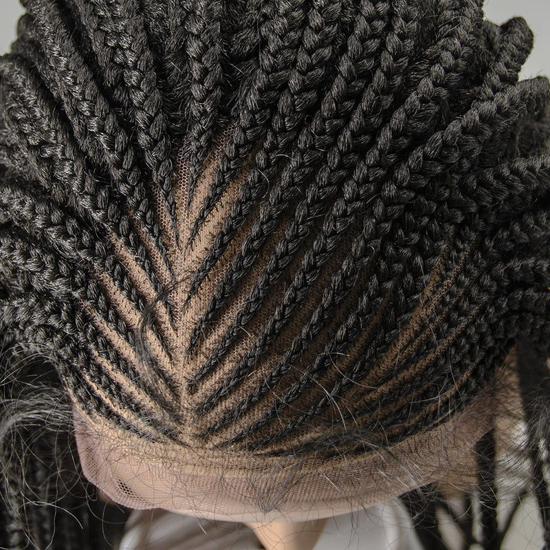 100% Hand Braided Side Part Cornrow 13x5 Knotless Braided Lace Wig