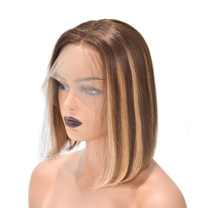 12 Inch 13"x4" Frontal Lace Wig #P4/27 Straight 150% Density Brazilian Virgin Hair