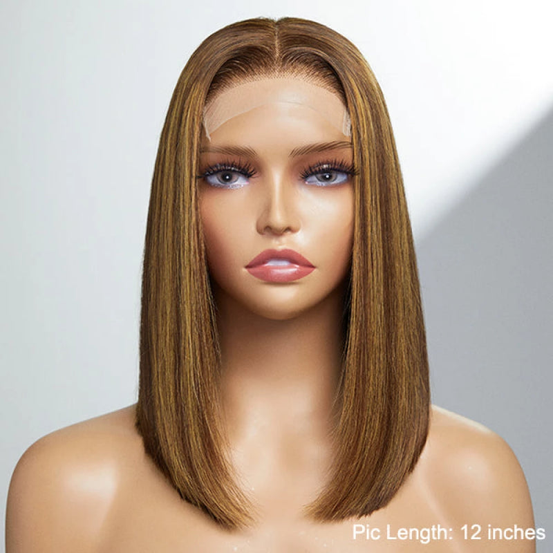 Tedhair 12 Inches 4x4 Sleek Highlights Bob Lace Closue Wigs 180% Density
