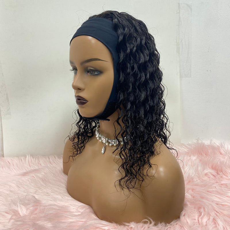 12-16 Inch Grab-N-Go Headband Wigs 100% Deep Wave Virgin Human Hair Wigs