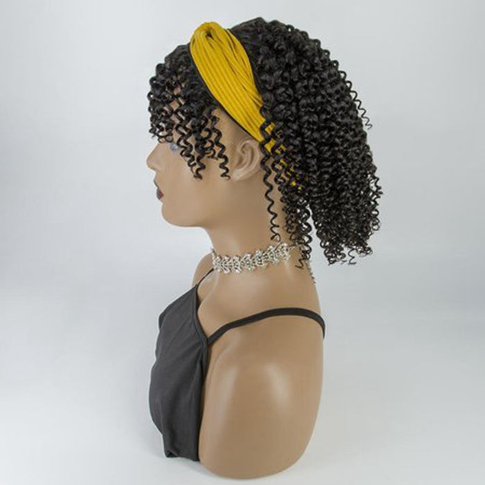 12-18 Inch Grab-N-Go Headband Wigs 100% 1B# Kinky Curly Virgin Human Hair Wigs