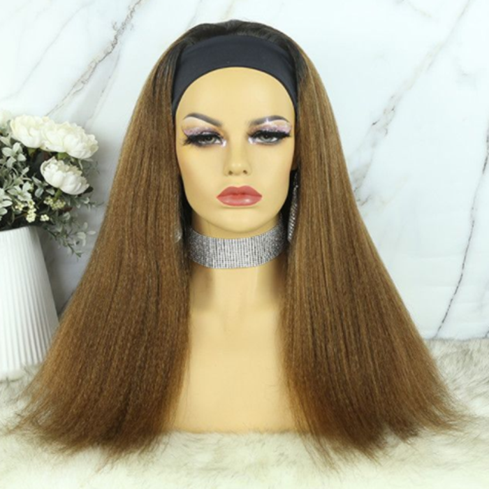 18 Inch Grab-N-Go Headband Wigs 100% T1B/30# Yaki Straight Virgin Human Hair Wigs