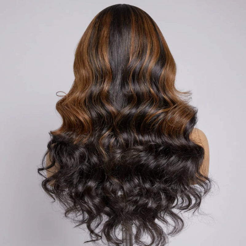 Tedhair 20 Inches 5x5 Brown Mix Black Loose Wave C Part with Bangs Lace Closure Wigs-180% Density
