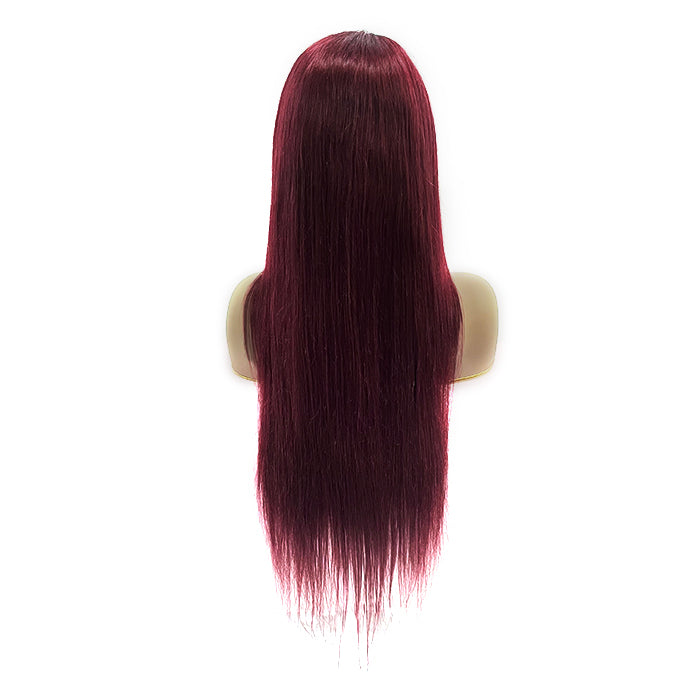 24 Inch Burgundy 13"x4" Lace Front Straight Wig Pre-Plucked Human Hair Free Part 150% Density