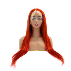 24 Inch Red 13"x4" Lace Front Straight Wig Pre-Plucked Human Hair Free Part 150% Density