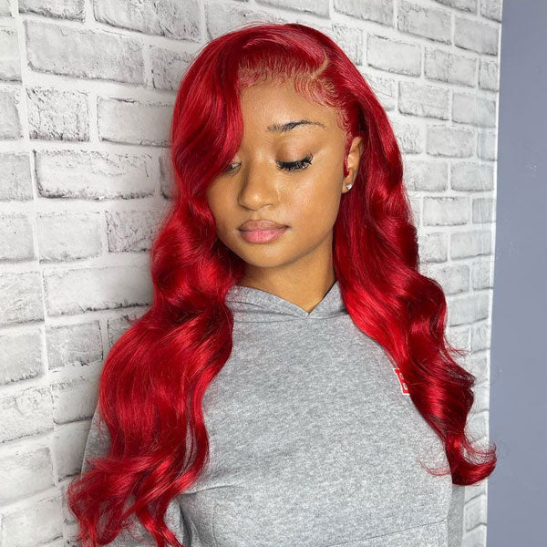 Gorgeous Red Colored Body Wave Lace Front Wigs