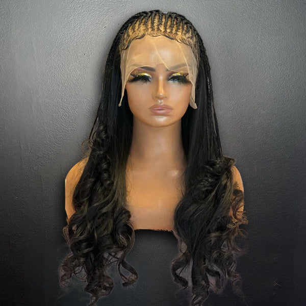 Tedhair 28 Inches 13x4  Half Braids with Body Wave Lace Front Wig-180% Density