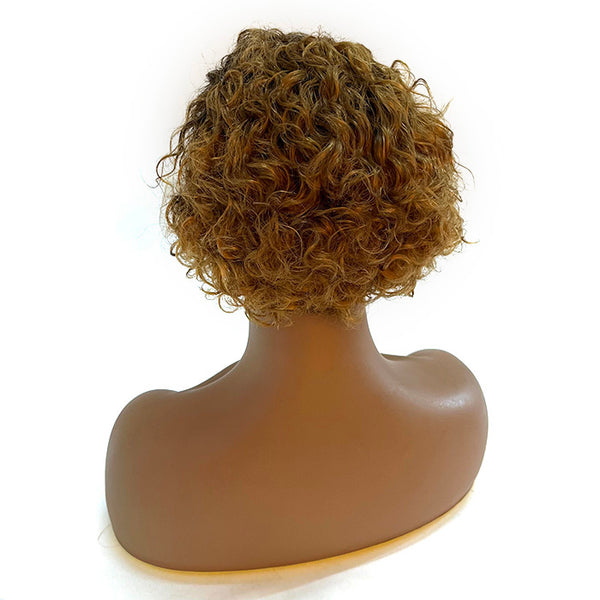6 inch 13x2 Ombre Blonde Slicked Back Hair Style Pixie Curly Wig