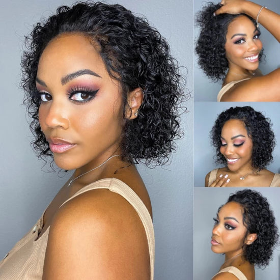 Tedhair 8 Inches 13x4 Slick Back Short Cut Curly Glueless Lace Frontal Lace Wigs- 180% Density