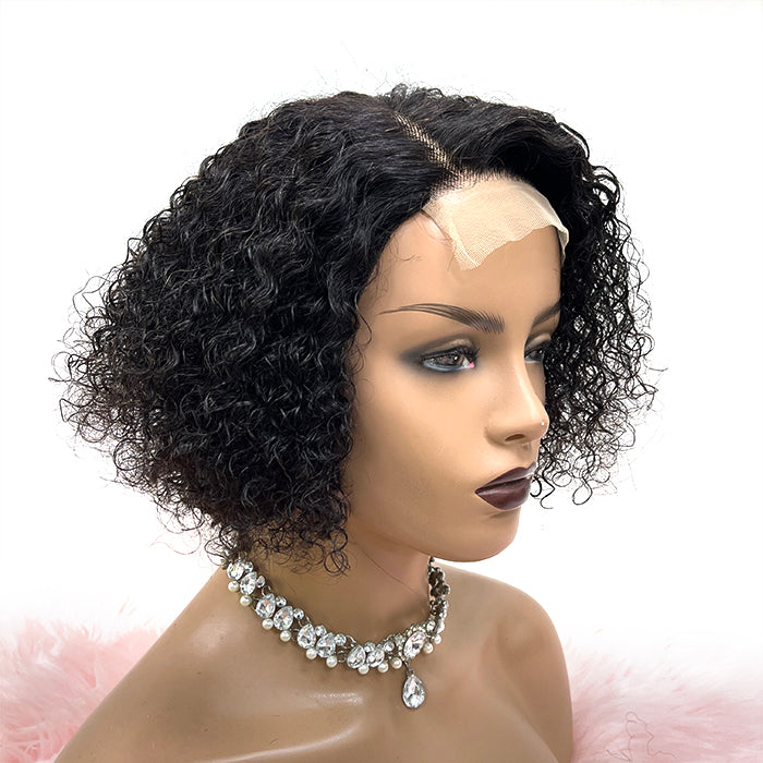 8 Inch 4"x4" Closure Wig #1B Curly Side Part 150% Density Brazilian Virgin Hair