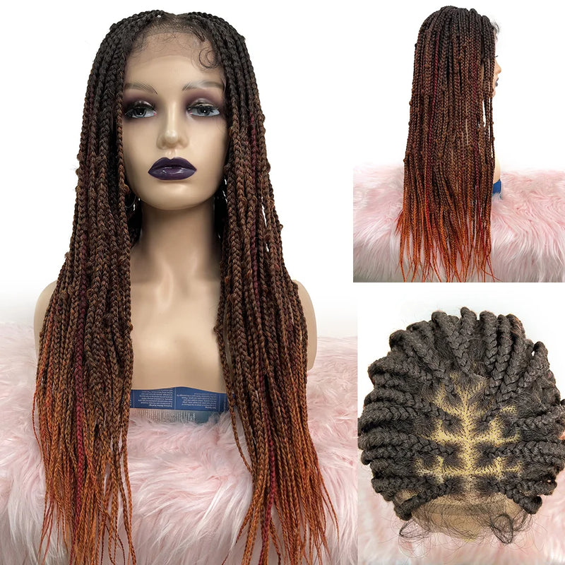 Tedhair 28 Inches 4x4 Black to Orange Ends Box Braids Lace Closure Wigs-100% Handmade