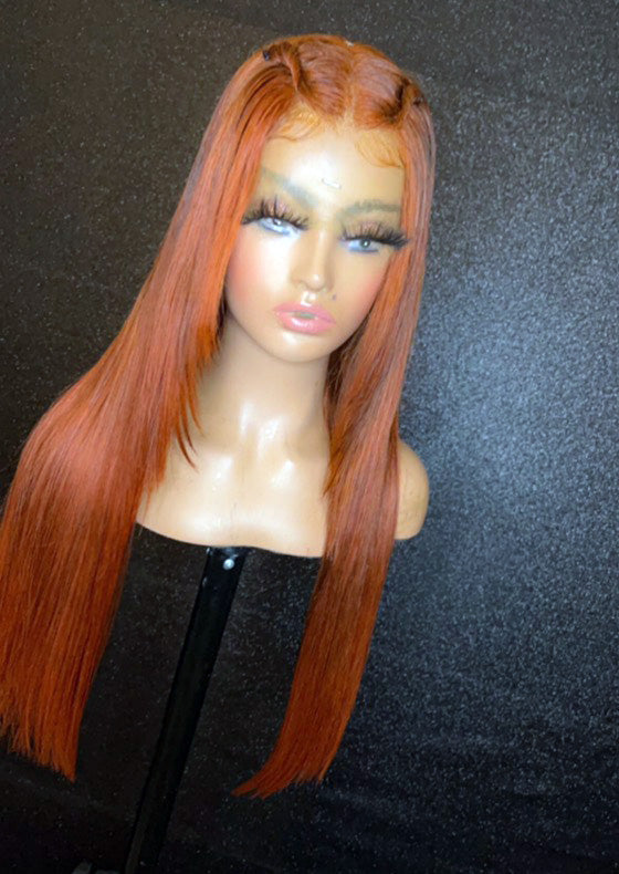 Tedhair 22 Inches 13x4 Orange Layered Straight Lace Front Wig-180% Density