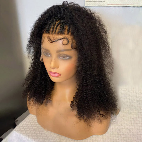 Tedhair 18 Inches 13x5 Half Braid Half Curls Afro Style with Up-do Lace Frontal Wigs-250% Density