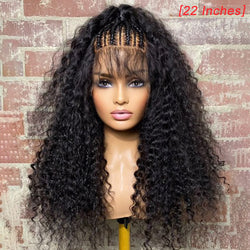 Tedhair 16/18/20/22 Inches 13x6 Natural Black Half Braids Half Curls Afro Style Lace Frontal Wigs 250% Density-100% Human Hair