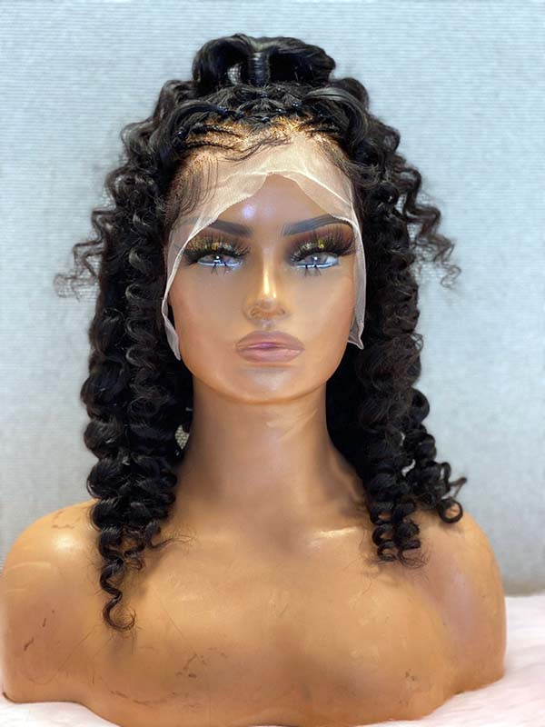 Tedhair 18 Inches 13x4 Half Braids Deep Wave Pre Up-do Lace Frontal Wig-180% Density