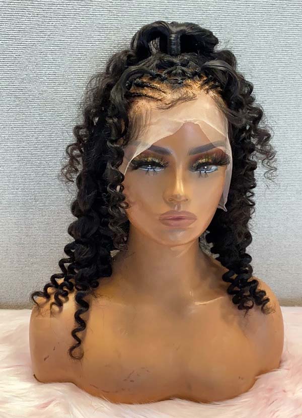 Tedhair 18 Inches 13x4 Half Braids Deep Wave Pre Up-do Lace Frontal Wig-180% Density