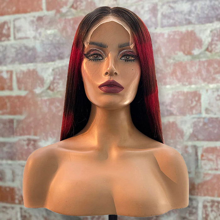 Tedhair 30 Inches 5x5 Black Mix Red Special Pattern Lace Closure Wigs-180% Density
