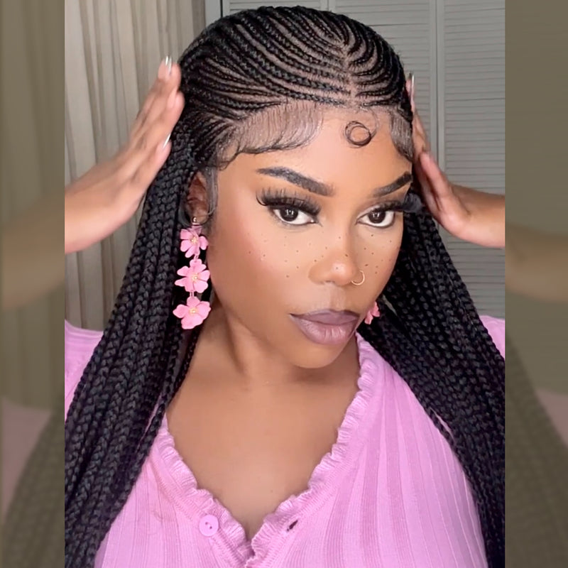 Tedhair 30 Inches 13x7 Fulani Braided Neat Braids Lace Front Wigs-100% Handmade