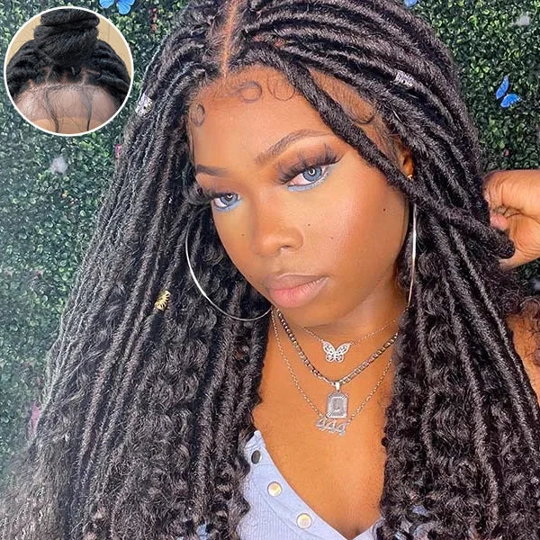 Tedhair 26 Inches 4x4 Faux Goddess Locs with Curls Braids Lace Closure Wigs-100% Handmade