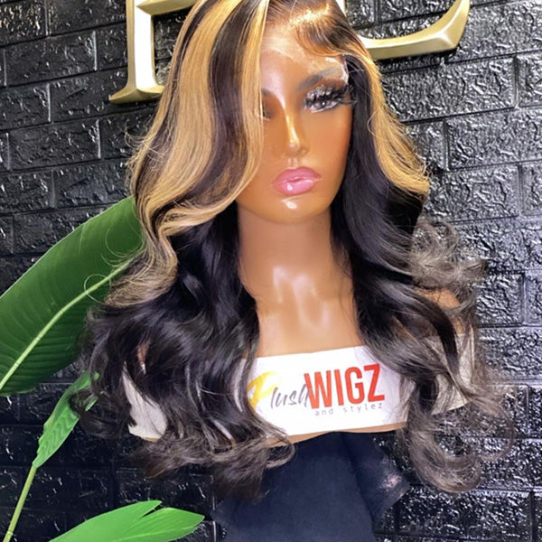 Tedhair 28/30 Inches 13x4 Highlight Body Wave Side Part Lace Front Wig-200% Density