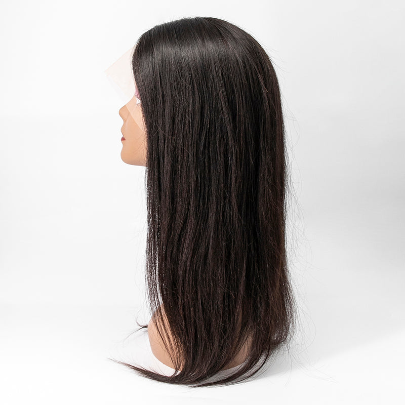 18-24 Inch Long Straight Invisible T-Part Lace Human Hair Wig Middle Part