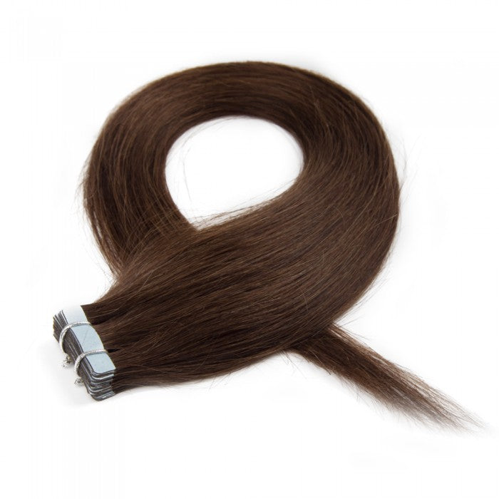 18-24 Inch Straight Tape In Remy Hair Extensions #4 Chocolate Brown