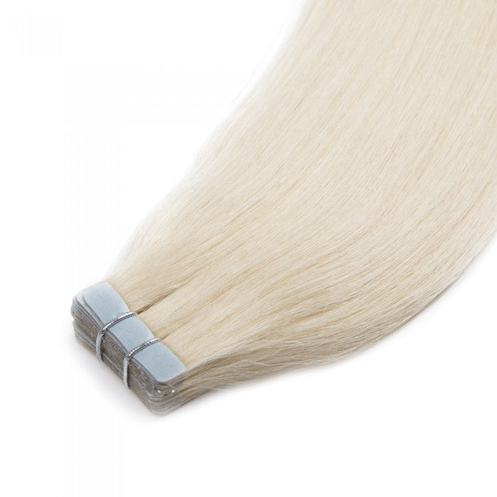 18-24 Inch Straight Tape In Remy Hair Extensions #60 White Blonde